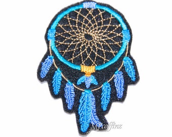 Turquoise Blue Dream Catcher Indian Feather Iron On Embroidery Patch MTCoffinz