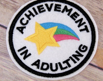 Achievement in Adulting Rainbow Star Merit Badge Iron On Embroidery Patch MTCoffinz - Choose Size