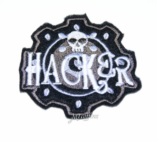 Cyber Steampunk Hacker Silver Gear Iron on Embroidery Patch
