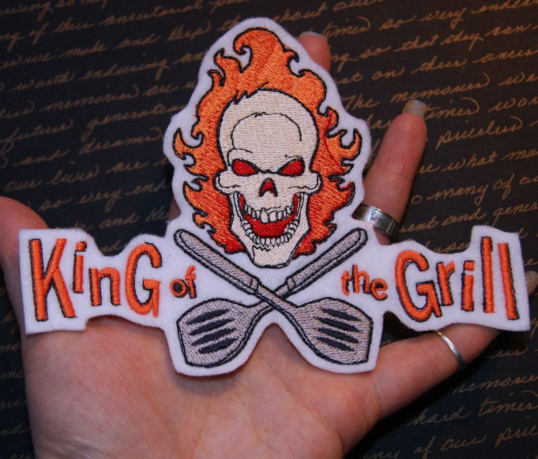 King of the Grill Skull BBQ Iron on Embroidery Patch Mtcoffinz Etsy