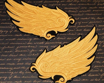 Gilded Gold Wings- Royal Heraldry Iron On Embroidery Patch MTCoffinz - Choose Size