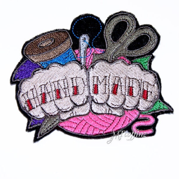 Hand MadeTattoo Knuckles Crafty Iron On Embroidery Patch MTCoffinz - Choose Size