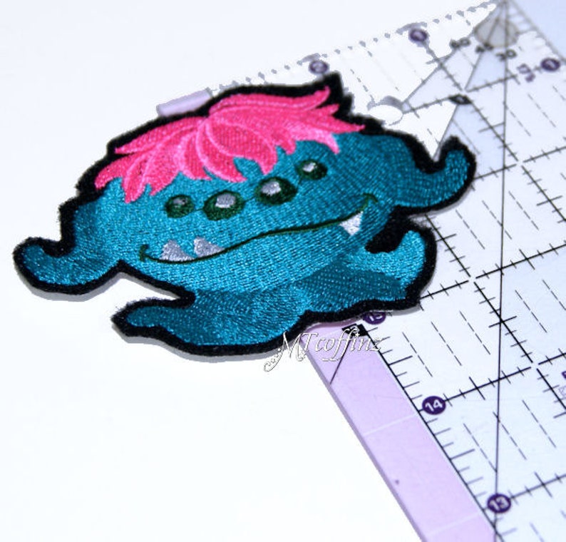 Teal Pink 4 Eyed Space Monster Iron On Embroidery Patch MTCoffinz image 2