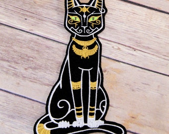 Bastet Pharoah Cat Gold Iron On Embroidery Patch MTCoffinz - Choose Size