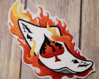 Flaming Ace of Spades Iron On Embroidery Patch MTCoffinz - Choose Size