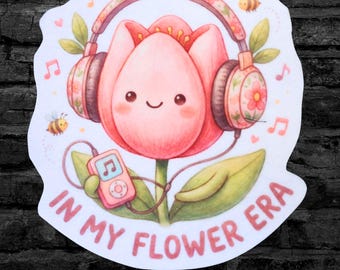 Cute Flower with Headphones Patch In my Flower Era funny Iron On Fabric Patch  - Choose Size