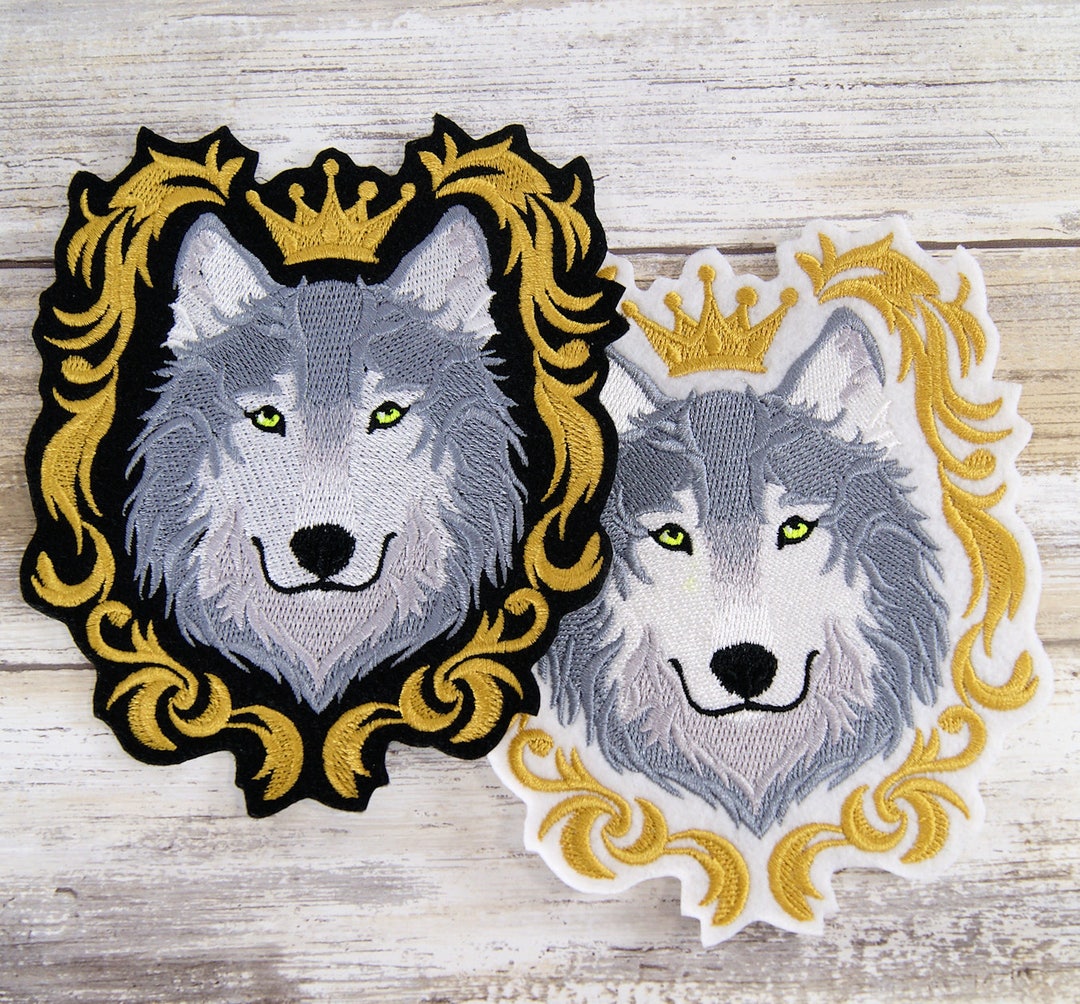 Wolf - Regal Crest and Crown - Iron on Embroidery Patch Mtcoffinz ...