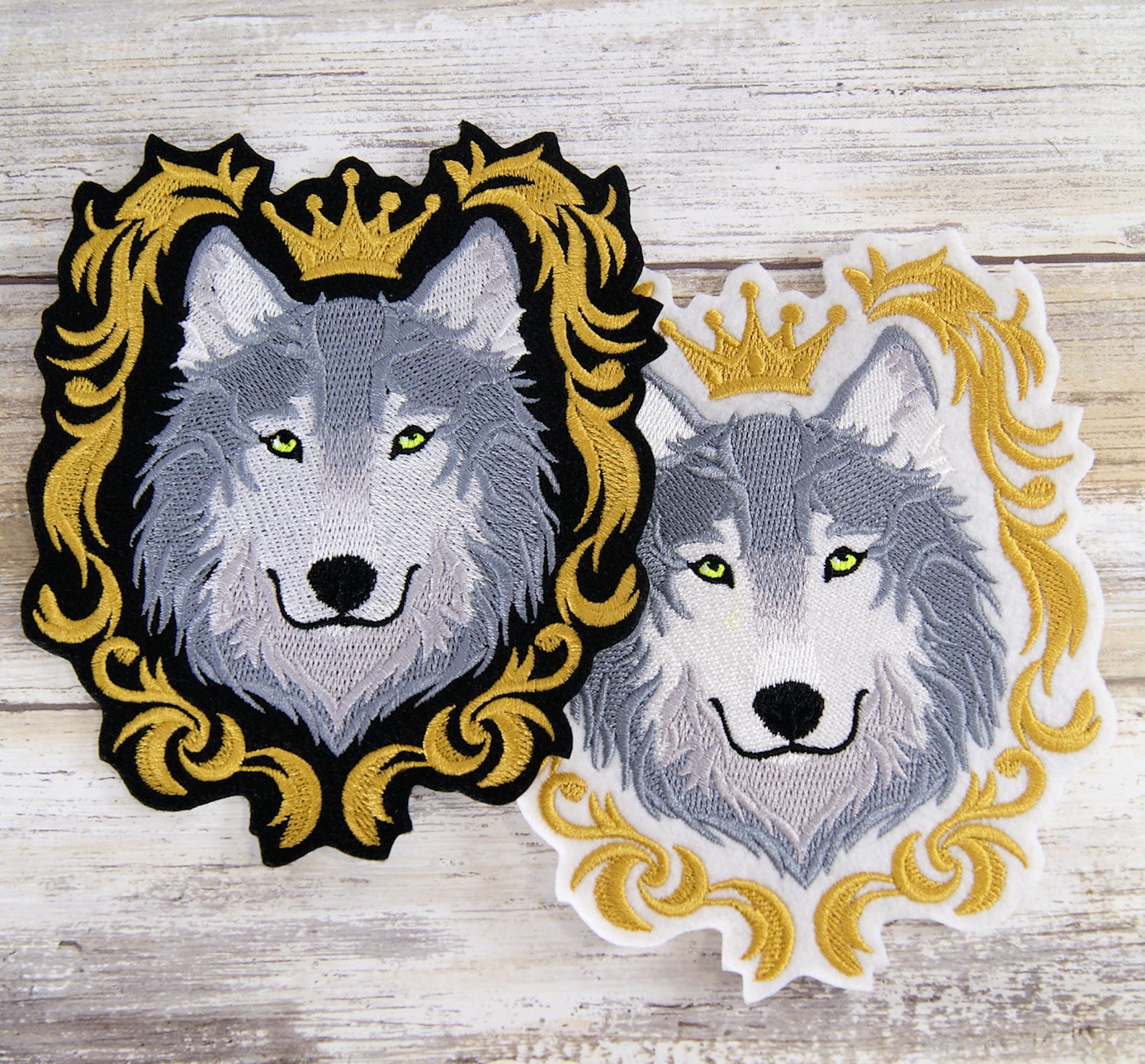Wolf - Regal Crest and Crown - Iron on Embroidery Patch Mtcoffinz ...