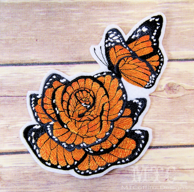 Monarch Butterfly Rose Iron On Embroidery Patch MTCoffinz Etsy