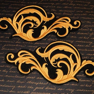 Gilded Flourish Swirls- Royal Heraldry Iron On Embroidery Patch MTCoffinz - Choose Size