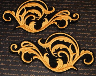 Gilded Flourish Swirls- Royal Heraldry Iron On Embroidery Patch MTCoffinz - Choose Size