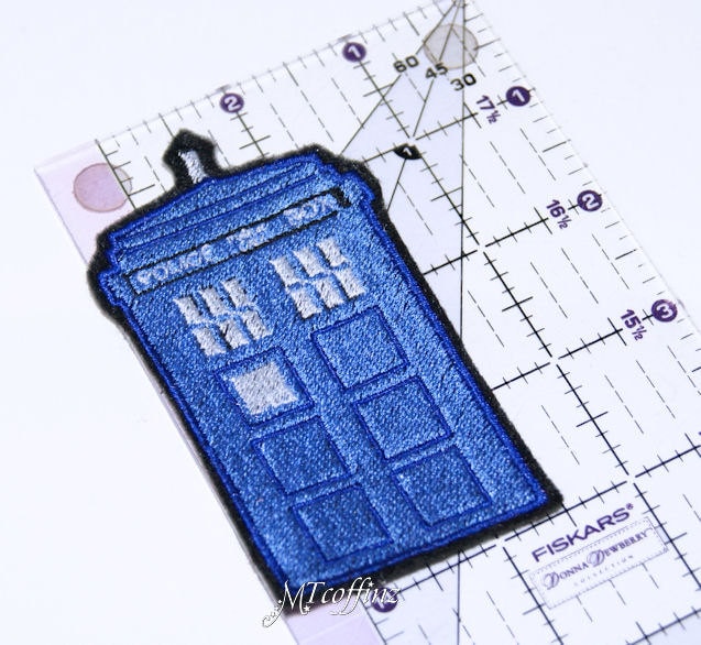 Police Call Box Embroidered Iron-On Patch - 2" X 4" Doctor Who Inspired Applique