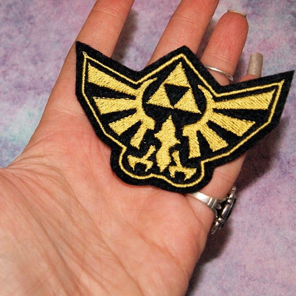 Legend of Zelda Gold TriForce Eagle Hylian Crest Iron On Embroidery Patch MTCoffinz - Choose Size