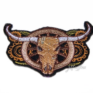Longhorn Steer Wild West SteamPunk Iron On Embroidery Patch MTCoffinz -small