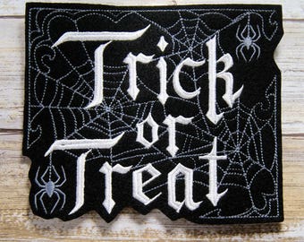 Trick or Treat Spiderweb Embroidered Iron On Patch MTCoffinz - Choose Size
