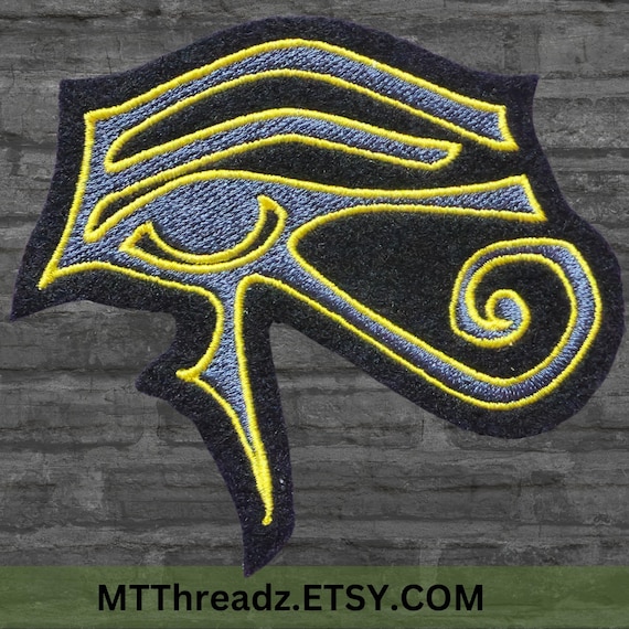 Eye of Ra Patch Eye of Horus Patch Egyptian Mythology Gold Black Iron On Embroidery Patch - Choose Size
