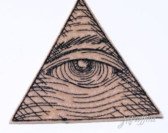 Eye of Providence All Seeing Tan Black Iron On Embroidery Patch MTCoffinz - Choose Size
