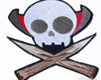 Vampire Skull Crossbones Wooden Stakes Iron On Embroidery Patch MTCoffinz - Choose Size