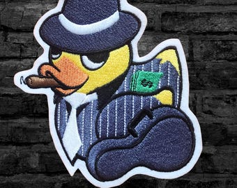 Sample SALE Gangster Duck Patch Retro Mafia Duck Rubber Duckie Iron On Embroidery Patch - Ready to Ship LAST ONE