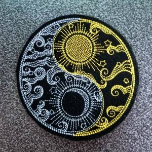 Celestial Yin Yang Sun Crescent Moon Iron On Embroidery Patch MTCoffinz - Choose Size