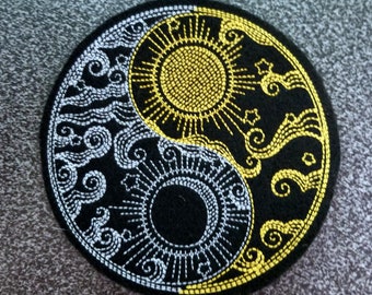 Celestial Yin Yang Sun Crescent Moon Iron On Embroidery Patch MTCoffinz - Choose Size