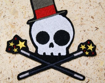 Patch tête de mort magique Patch baguette magique tête de mort magicien Patch fer à broder - choisissez la taille