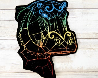 Neon Rainbow Serengeti Hippo Hippopotamus - Iron On Embroidery Patch MTCoffinz - Choose Color / Size
