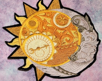 Celestial Sun Crescent Moon Iron On Embroidery Patch MTCoffinz - Choose Size