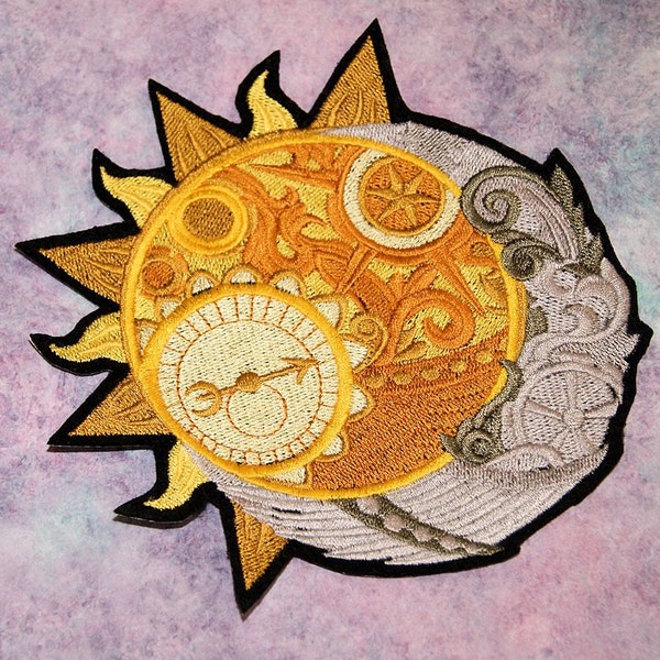 Celestial Sun Crescent Moon Iron On Embroidery Patch MTCoffinz - Choose Size