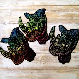 Neon Rainbow Serengeti Rhinoceros Rhino - Iron On Embroidery Patch MTCoffinz - Choose Color / Size