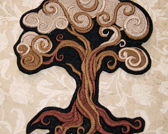 Brown Tree Baroque Swirls Iron On Embroidery Patch MTCoffinz - Choose Size