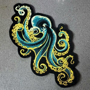 Green Octopus Embroidered Patch Iron On Embroidery Patch MTCoffinz - Choose Size
