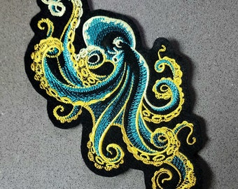 Green Octopus Embroidered Patch Iron On Embroidery Patch MTCoffinz - Choose Size