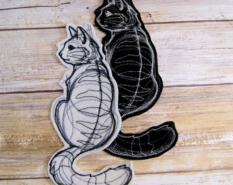 Sketchwork Cat Iron On Embroidery Patch MTCoffinz - - Choose Size / Color