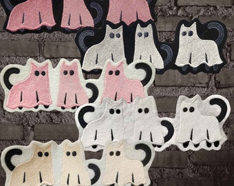 Ghost Kitty Patch Spooky Cat Ghost Iron on Pink Ghost Cat Iron On Embroidery Patch MTCoffinz - Choose Size / Color