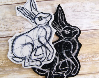 Sketchwork Rabbit Iron On Embroidery Patch MTCoffinz - - Choose Size / Color