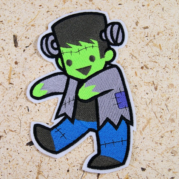 Frankenstein Monster Too Cute Cartoon Iron On Embroidery Patch MTCoffinz - Choose Size