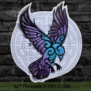 Celtic Raven Patch Celt Knotwork Patch Tribal Knot Bird Patch -  Iron On Embroidery Patch MTCoffinz - Choose Size