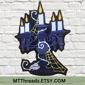 Candelabra Patch Harlequin Candelabrum Candles Iron On Embroidery Patch - Choose Size