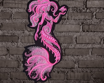 Pink Mermaid Patch Back Patch Jacket Patch Aquarius Iron On Embroidery Patch  Fantasy Mermaid Embroidery Iron on Patch