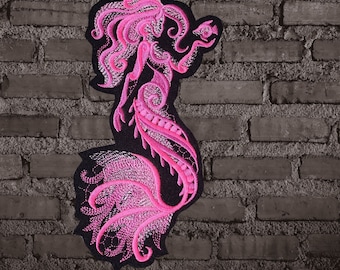 Sample SALE Pink Mermaid Patch Jacket Patch Aquarius Iron On Embroidery Patch  Fantasy Mermaid Iron on Patch - Ready to Ship LAST ONE