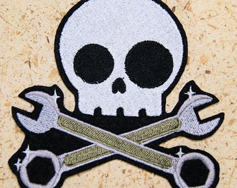 Mechanic Skull Crossbones Iron On Embroidery Patch MTCoffinz - Choose Size