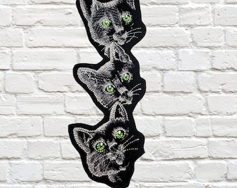 Peeking Kitty Patch Sneaky Cat Iron on Silver White Ghost Cat Iron On Embroidery Patch MTCoffinz - Choose Size