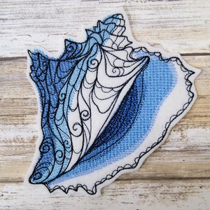 Deep Blue Conch Seashell Iron On Embroidery Patch MTCoffinz - Choose Size