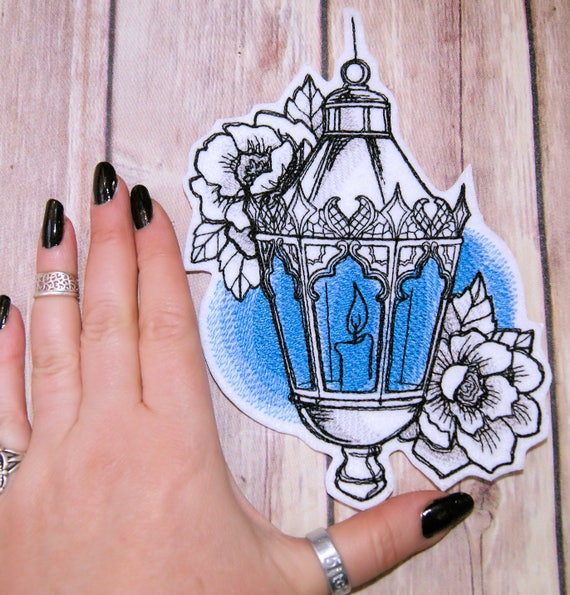 Victorian Lantern Phantasm Blue Iron on Embroidery Patch Mtcoffinz