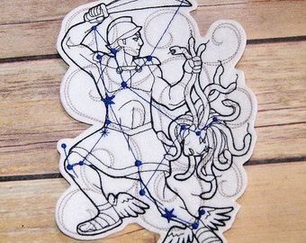 Sample SALE Perseus Greek God - Stellar Constellation -  Iron On Embroidery Patch Ready to Ship - LAST ONE
