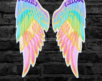 Rainbow Fairy Wings Patch Mirror Wings Back Patch Iron On Embroidery Patch - Pair