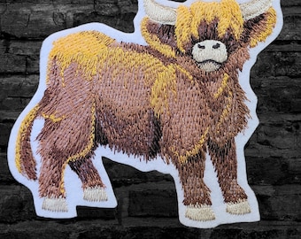 Highland Cow Patch Fluffy Bull Patch Iron On Embroidery Patch Embroidery Patch | Choose Size