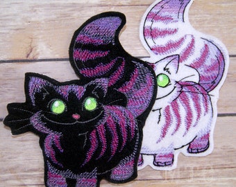 Cheshire Cat Sketch Style Alice in Wonderland Iron On Embroidery Patch MTCoffinz - Choose Color / Size