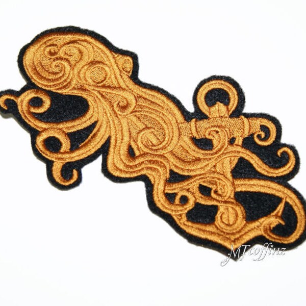 Brass SteamPunk Octopus Anchor Iron On Embroidery Patch MTCoffinz large